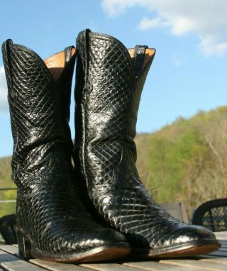 Lucchese Full Anaconda Snake Skin Cowboy Boots Vintage San Antonio Black 10b