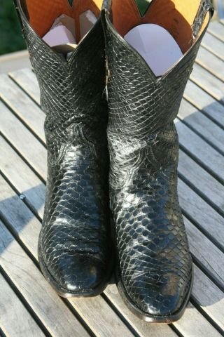 Lucchese Full Anaconda Snake Skin Cowboy Boots Vintage San Antonio Black 10B 2