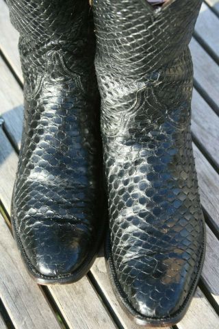 Lucchese Full Anaconda Snake Skin Cowboy Boots Vintage San Antonio Black 10B 3