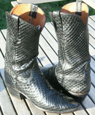 Lucchese Full Anaconda Snake Skin Cowboy Boots Vintage San Antonio Black 10B 4