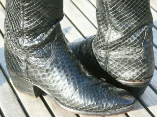Lucchese Full Anaconda Snake Skin Cowboy Boots Vintage San Antonio Black 10B 5