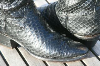 Lucchese Full Anaconda Snake Skin Cowboy Boots Vintage San Antonio Black 10B 6