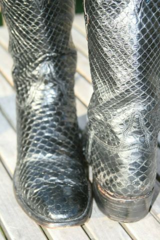 Lucchese Full Anaconda Snake Skin Cowboy Boots Vintage San Antonio Black 10B 8