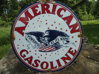 Rare Vintage American Gasoline Porcelain Gas Station Sign