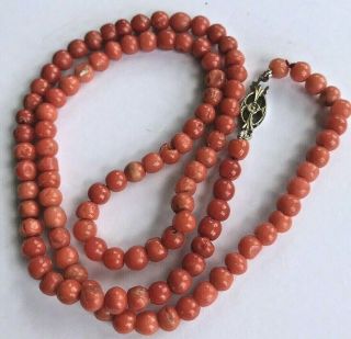 Vintage Red Coral Beads Natural Round Beads Imperfections 10g On 9ct Gold Clasp