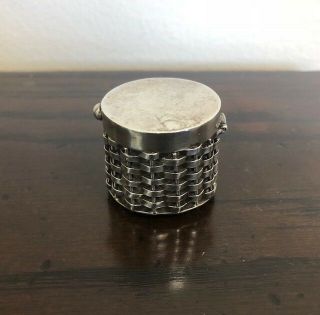 Vintage Basket Weave Sterling Silver Pill Box.  Mexico 2