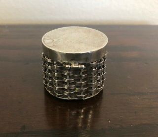 Vintage Basket Weave Sterling Silver Pill Box.  Mexico 3