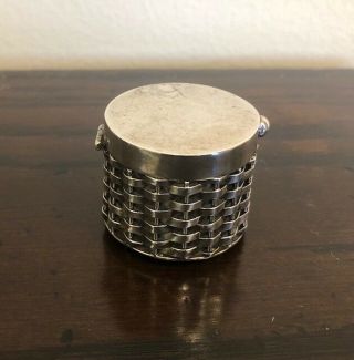 Vintage Basket Weave Sterling Silver Pill Box.  Mexico 4