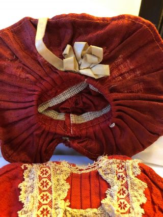 Wonderful Antique German Cotton Factory Doll Dress & Hat 4