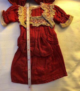 Wonderful Antique German Cotton Factory Doll Dress & Hat 7