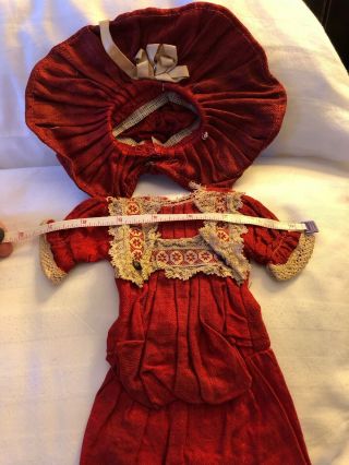 Wonderful Antique German Cotton Factory Doll Dress & Hat 8