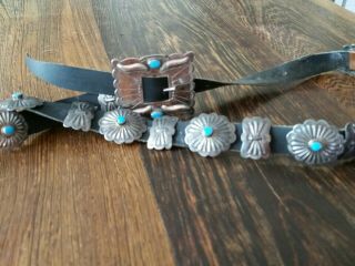Vintage Native American Silver Plated Turquoise Concho Belt