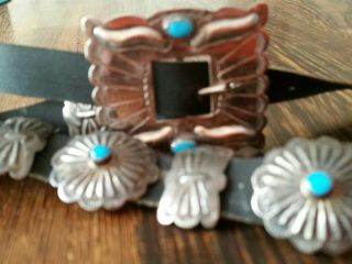 Vintage Native American Silver Plated Turquoise Concho Belt 2
