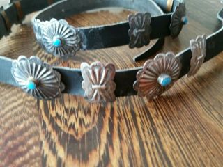 Vintage Native American Silver Plated Turquoise Concho Belt 5