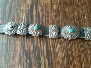 Vintage Native American Silver Plated Turquoise Concho Belt 8