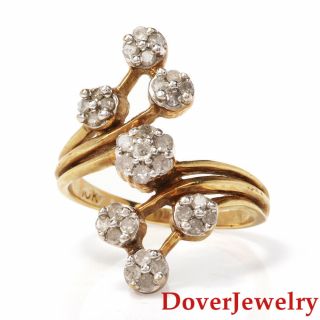 Estate Diamond 10k Yellow Gold Floral Bypass Cocktail Ring Nr
