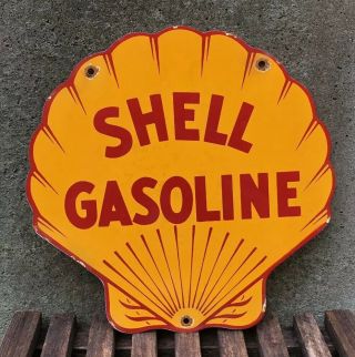 Vintage Shell Gas Porcelain Sign Oil Gasoline Pump Lubester