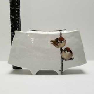 Ikebana Vase Pottery Japan Petite Birds Branch Mid Century Vintage 4