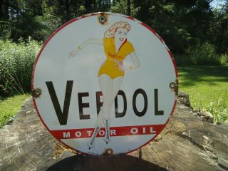 Old Vintage 1953 Veedol Motor Oil Porcelain Enamel Gas Pump Sign