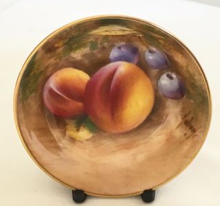 Vintage Royal Worcester Signed Hand Painted Fruit Peaches & Cherries Round Dish
