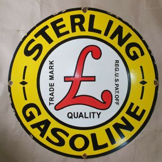 Sterling Gasoline Vintage Porcelain Sign 30 Inches Round