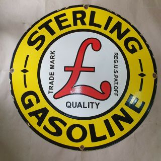 STERLING GASOLINE VINTAGE PORCELAIN SIGN 30 INCHES ROUND 2