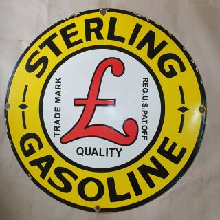 STERLING GASOLINE VINTAGE PORCELAIN SIGN 30 INCHES ROUND 3