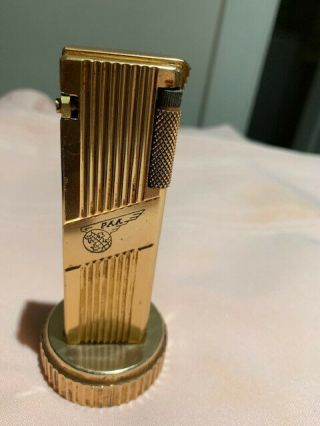 Pan Am Airline Vintage Cygnus Table Lighter " Paa " Engraved With World,  Gold