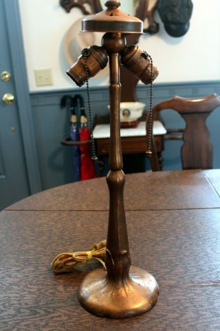 Antique Handel Lamp Base; Copper Patina; 2hubbell Sockets W/ Acorns