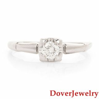 Estate Diamond 18k White Gold Solitaire Engagement Ring Nr