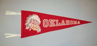 Old Antique Vtg 1950s Oklahoma University Lil Red Mascot Felt Pennant Full Size
