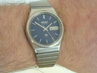 Seiko Sq Quartz.  Gents Vintage Watch,  Rare Blue Pinstripe Dial.  4336 - 8110.  1978