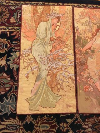 Vintage Alphonse Mucha Four Seasons Belgian Tapestry Set 13”x 26” ART NOUVEAU 2