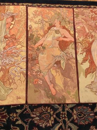 Vintage Alphonse Mucha Four Seasons Belgian Tapestry Set 13”x 26” ART NOUVEAU 3