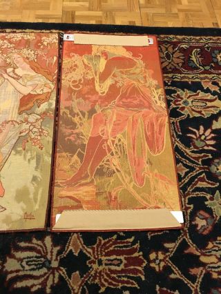 Vintage Alphonse Mucha Four Seasons Belgian Tapestry Set 13”x 26” ART NOUVEAU 6