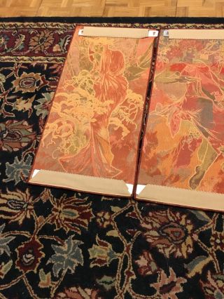 Vintage Alphonse Mucha Four Seasons Belgian Tapestry Set 13”x 26” ART NOUVEAU 8