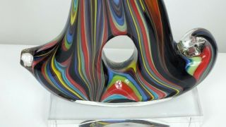 Murano Designer Hand Blown Glass Sculpture Large Vase Art Multi Color Italy Rare 9