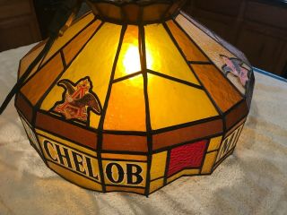 VINTAGE HANGING STAINED PLASTIC BAR POOL TABLE GAME ROOM MICHELOB DRY BEER LIGHT 2