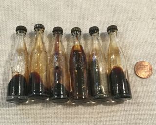 6 Antique Vintage Pepsi Cola Miniature Soda Bottles Single Dot - Dash 1940’s 2