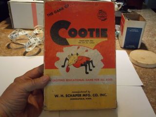 Vintage 1949 The Game Of Cootie Box W.  H.  Schaper Mfg.  Co W/ Extra Parts