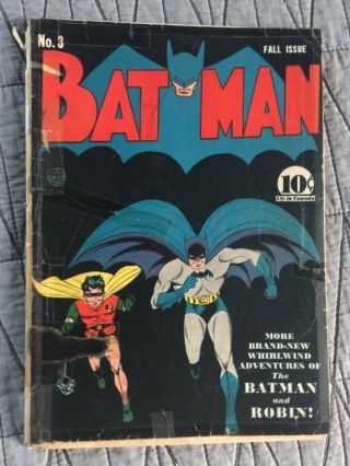 Rare 1940 Golden Age Batman 3 Classic Cover