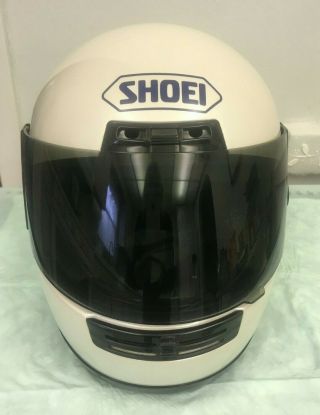 Vintage White Shoei Motorcycle Racing Helmet Rf - 200 W/visor Size L Large Great