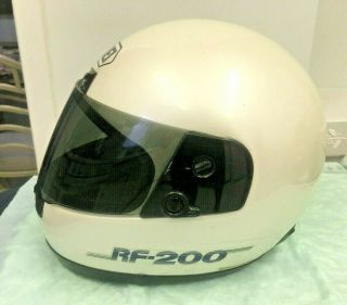 Vintage WHITE SHOEI Motorcycle Racing Helmet RF - 200 w/visor Size L Large GREAT 2