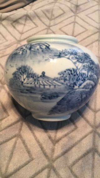 Antique Chinese Blue And White Canton Vase Signed Song Yun