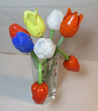 8 Antique Blown Glass Tulips c 1920 ' s Germany 2