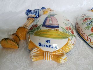 Antique Henriot QUIMPER Large Wall Pockets/Vases Bagpipe French Faience Breton 4