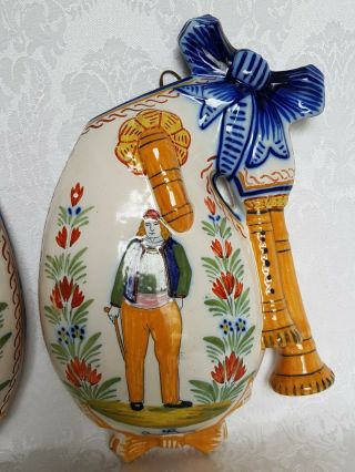 Antique Henriot QUIMPER Large Wall Pockets/Vases Bagpipe French Faience Breton 7