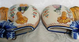 Antique Henriot QUIMPER Large Wall Pockets/Vases Bagpipe French Faience Breton 9