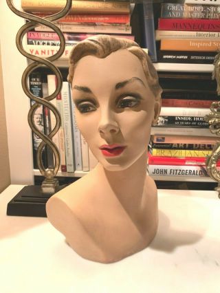 Stunning Vintage Antique Brunette Mannequin Head Bust Nr
