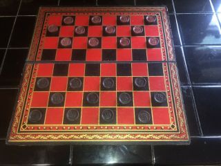 Vintage Good Luck Swastika G.  H.  Harris Sanitary Checkers With Cutler Game Board